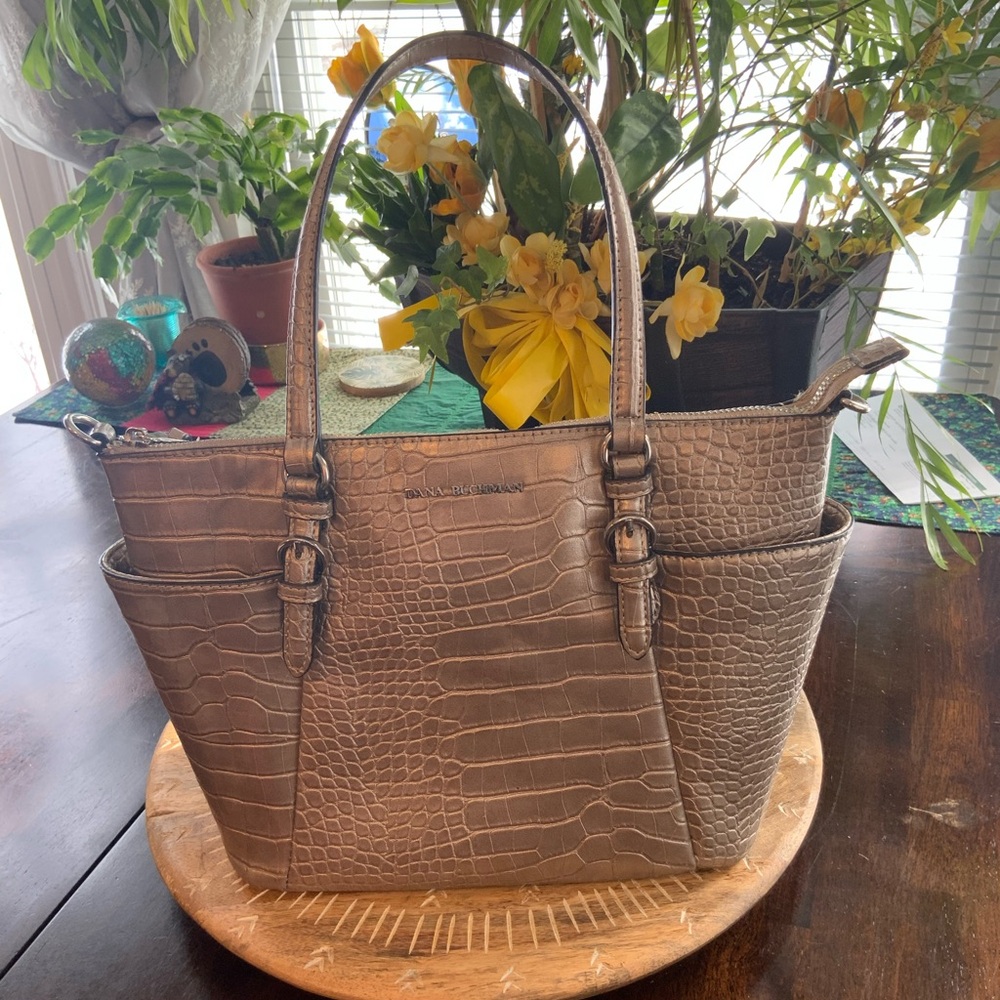 Dana Buchman crocodile print vegan leather bronze colored